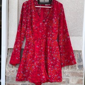 Women's Red Floral V-Neck Romper